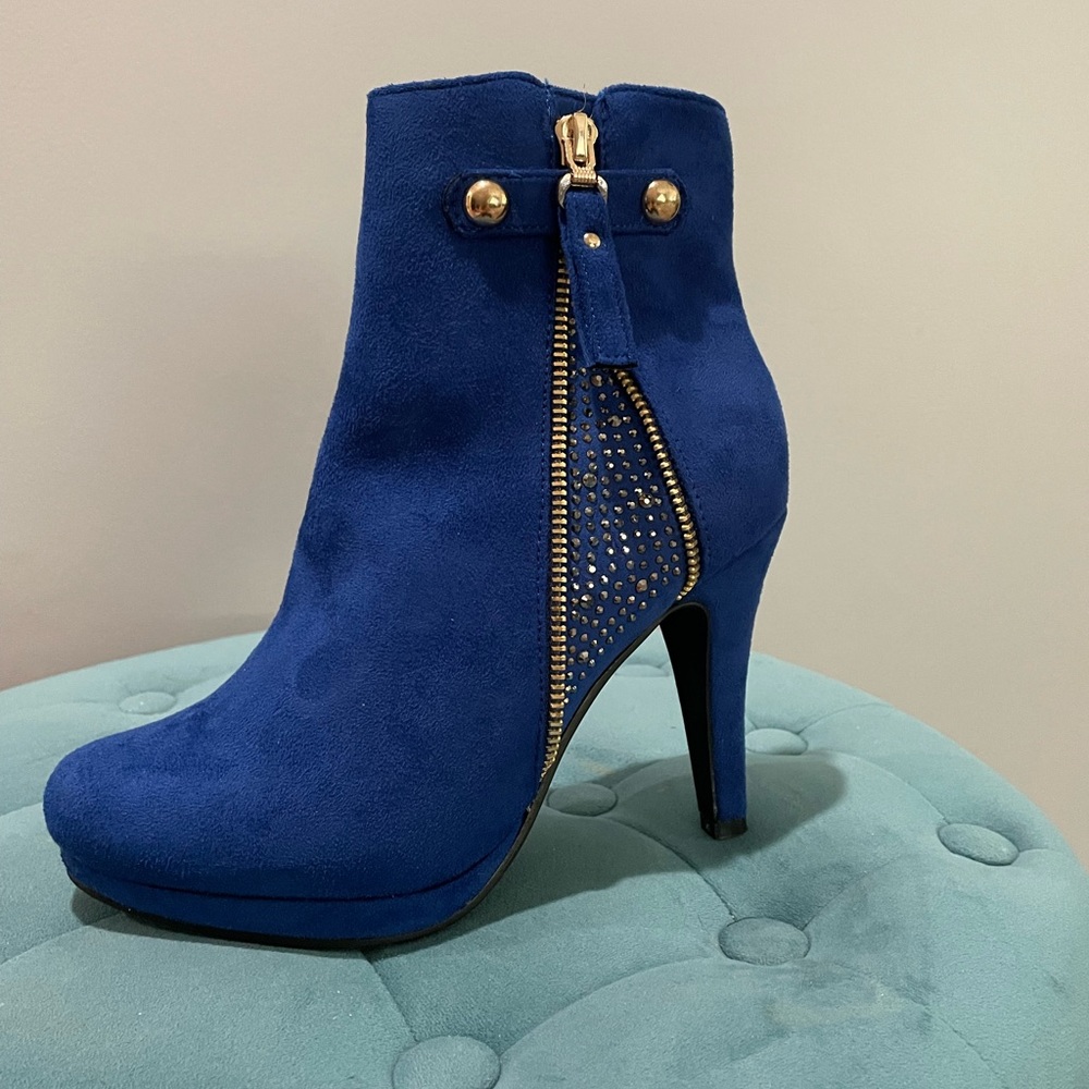 Royal blue gold accent booties